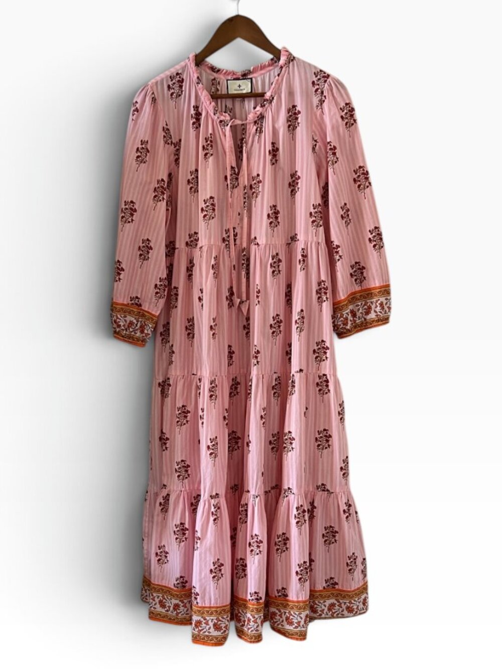 Tuckernuck Blush Striped Bouquet Tiered Midi Dress Size XXL